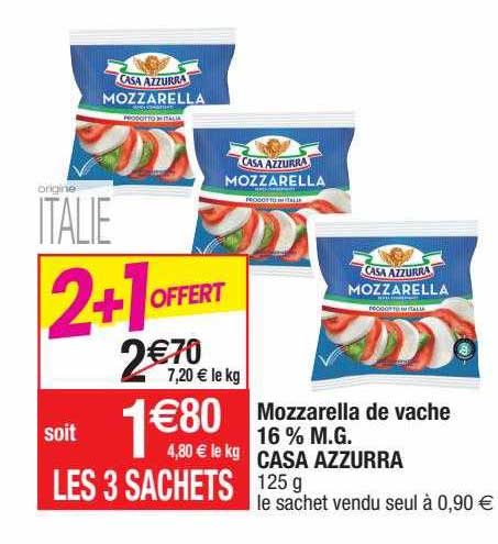 mozzarella de vache 16% m.g. casa azzurra