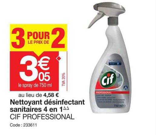 nettoyant désinfectant sanitaires 4 en 1 cif professional