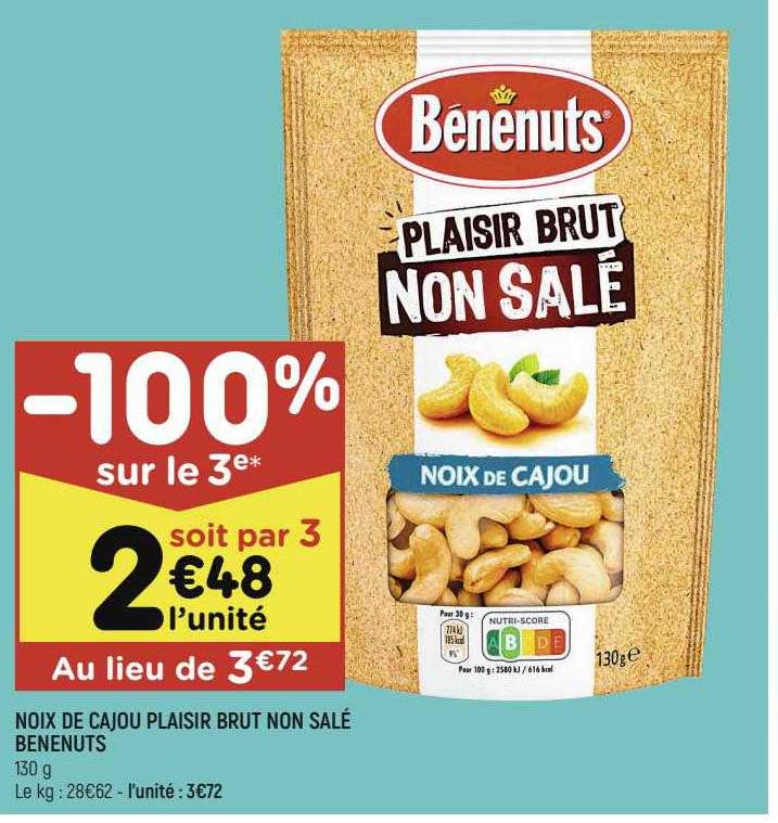 noix de cajou plaisir brut non salé bénénuts