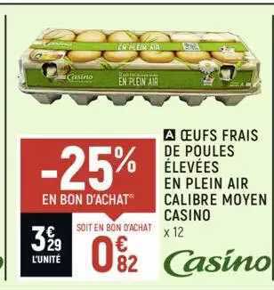 oeufs frais de poules élevées en plein air calibre moyen casino