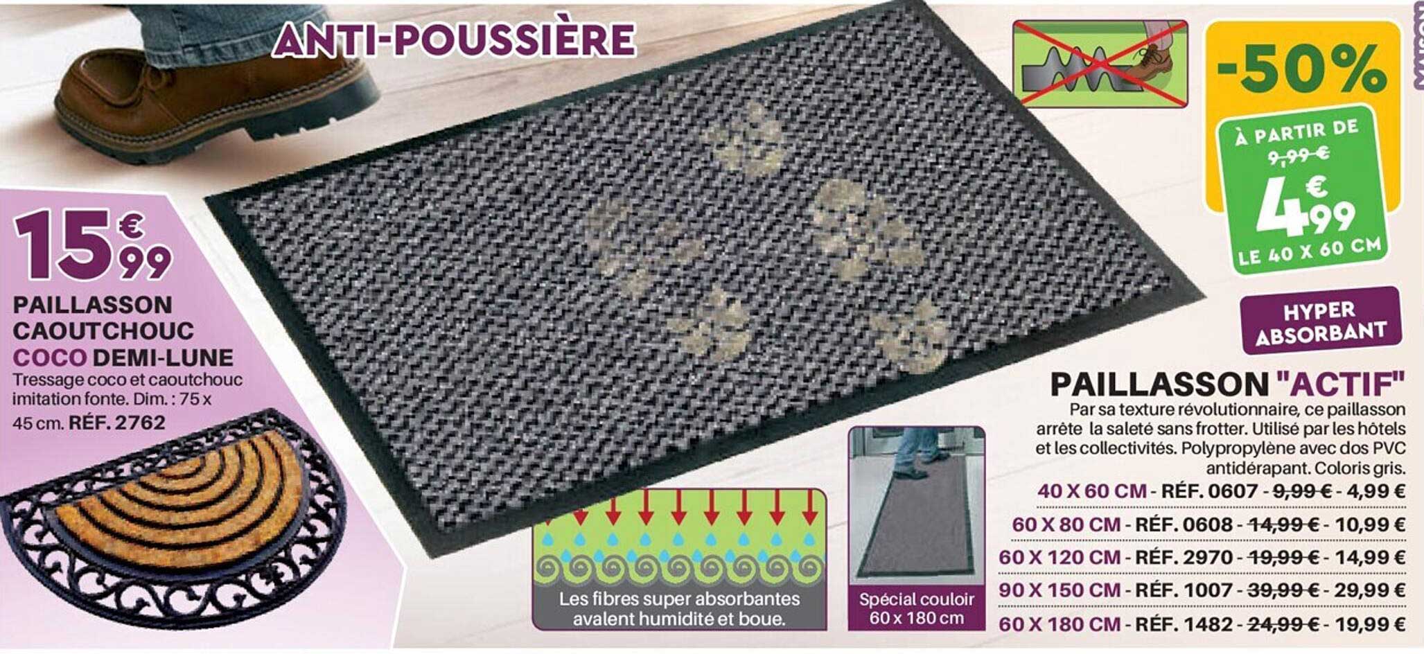 paillasson "actif" , paillasson caoutchouc coco demi-lune