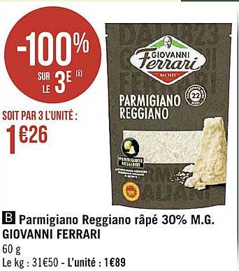 parmigiano reggiano râpé 30% m.g. giovanni ferrari