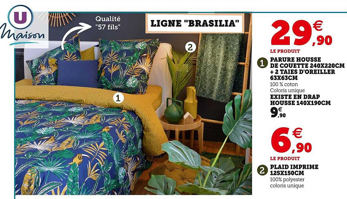 parure housse de couette 240 x 220 cm + 2 taies d'oreiller 63 x 63 cm, housse 140 x 190 cm, plaid imprimé 125 x 150 cm