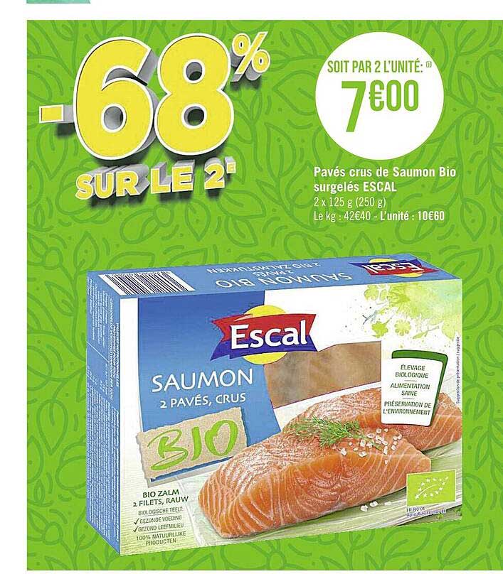 Pavés Crus De Saumon Bio Surgelés Escal