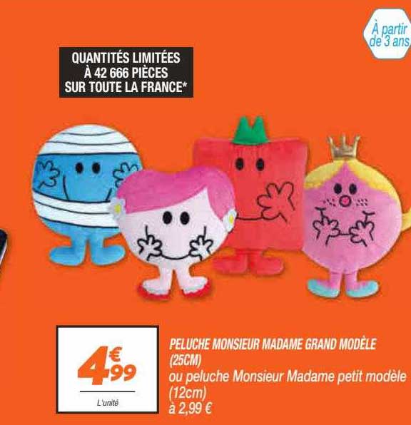 Peluche Monsieur Madame Grand Modèle (25cm) Ou Peluche Monsieur Madame Petit Modèle (12cm)