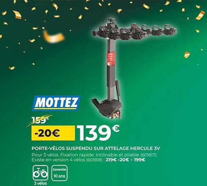 porte-vélo suspendu sur attelage hercule 3v mottez