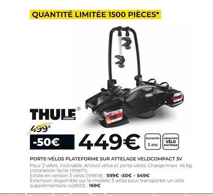 porte-vélos plateforme sur attelage velocompact 3v thule