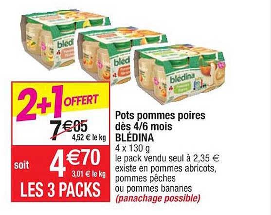 pots pommes poires dès 4-6 mois blédina