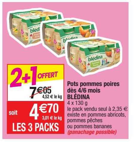pots pommes poires dès 4-6 mois blédina