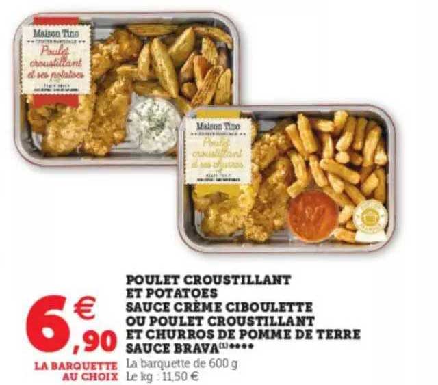 Poulet Croustillant Et Potatoes Sauce Crème Ciboulette Ou Poulet Croustillant Et Churros De Pomme De Terre Sauce Brava