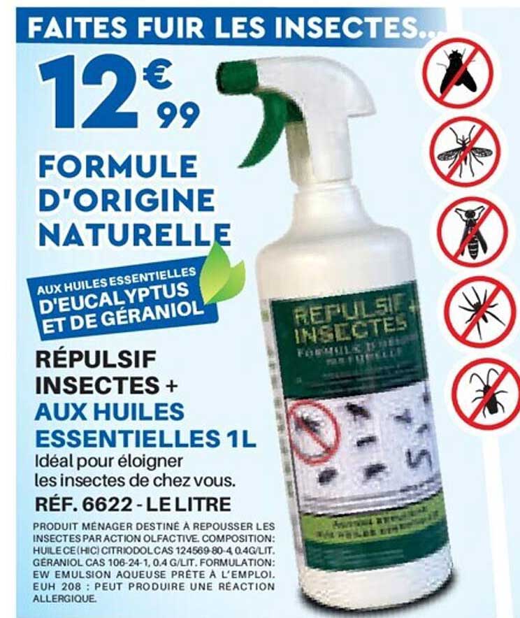 répulsif insectes + aux huiles essentielles 1 l