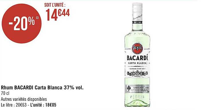 rhum bacardi carta blanca 37% vol.