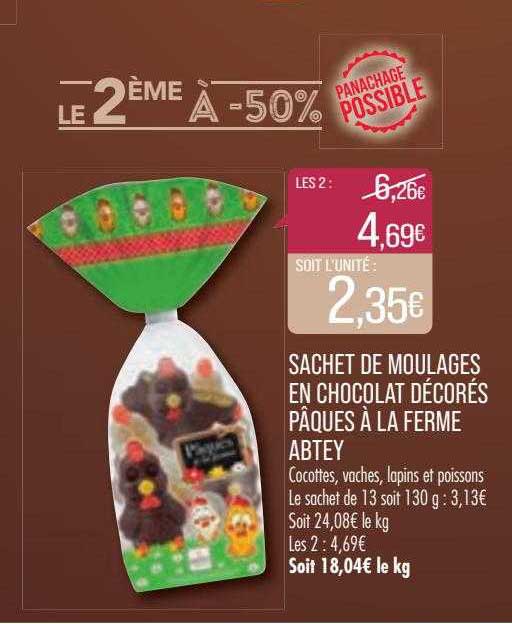 sachet de moulages en chocolat décorés pâques à la ferme abtey