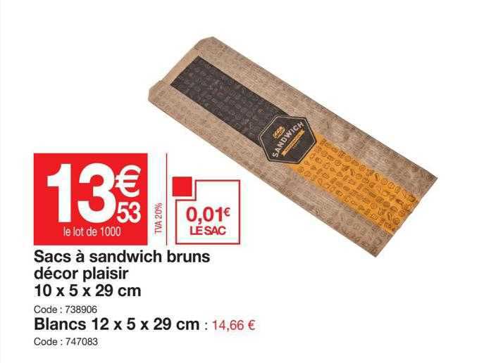 sacs à sandwich bruns décor plaisir 10 x 5 x 29 cm, blancs 12 x 5 x 29 cm
