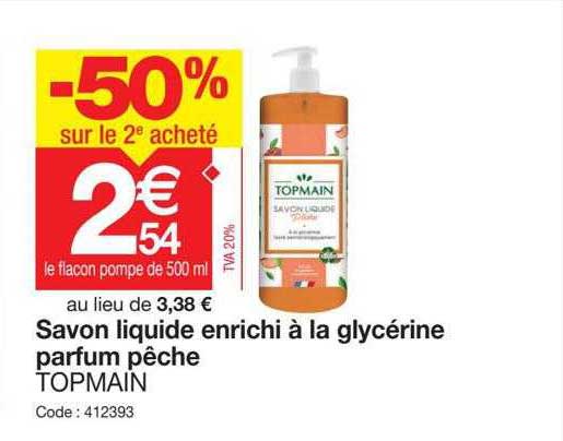 savon liquide enrichi à la glycérine parfum pêche topmain