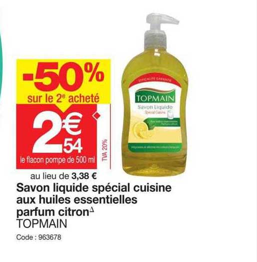 savon liquide spécial cuisine aux huiles essentielles parfum citron topmain