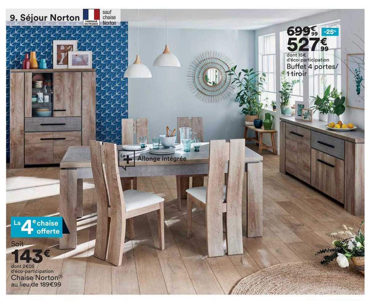 séjour norton : chaise norton, buffet 4 portes 1 tiroir