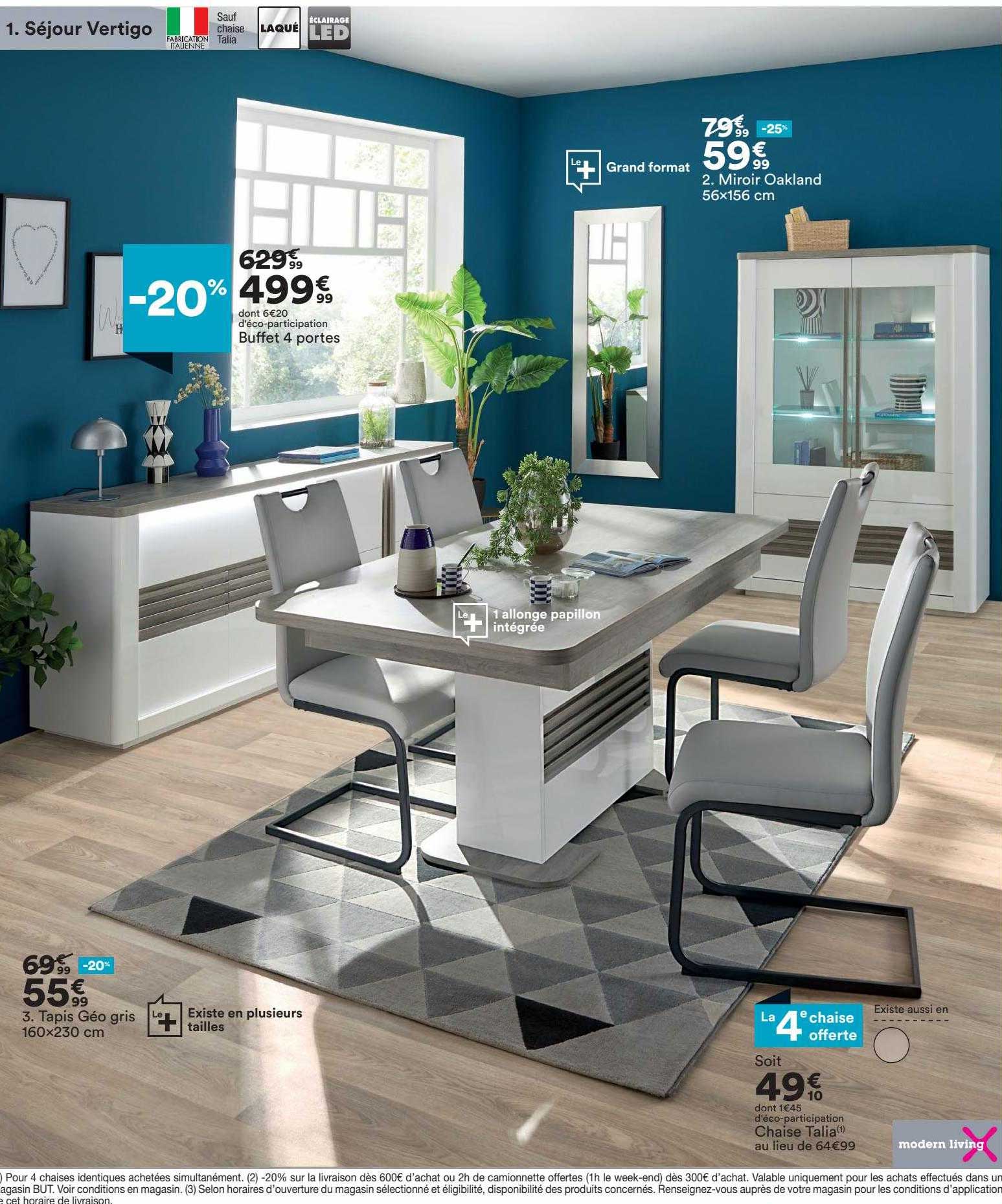 séjour vertigo : buffet 4 portes, tapis géo gris, chaise talia modern living