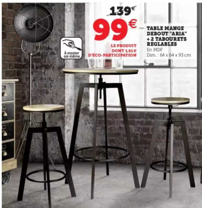 table mange debout "aria" + 2 tabourets réglables