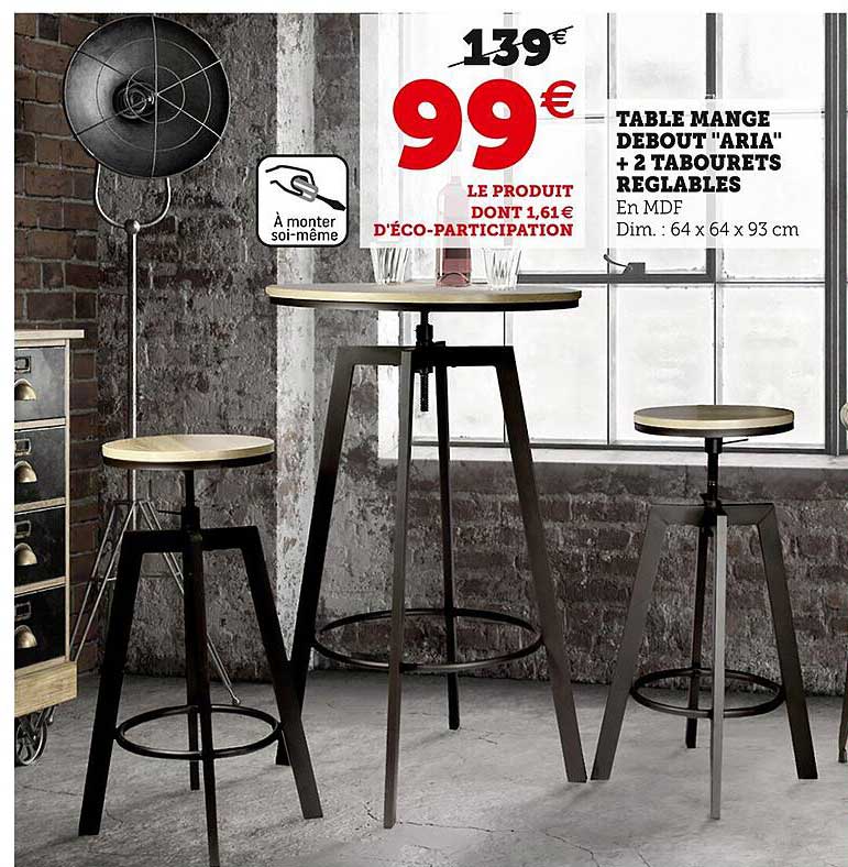 table mange debout "aria" + 2 tabourets reglables