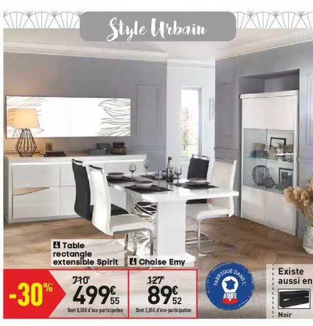 table rectangle extensible spirit, chaise emy