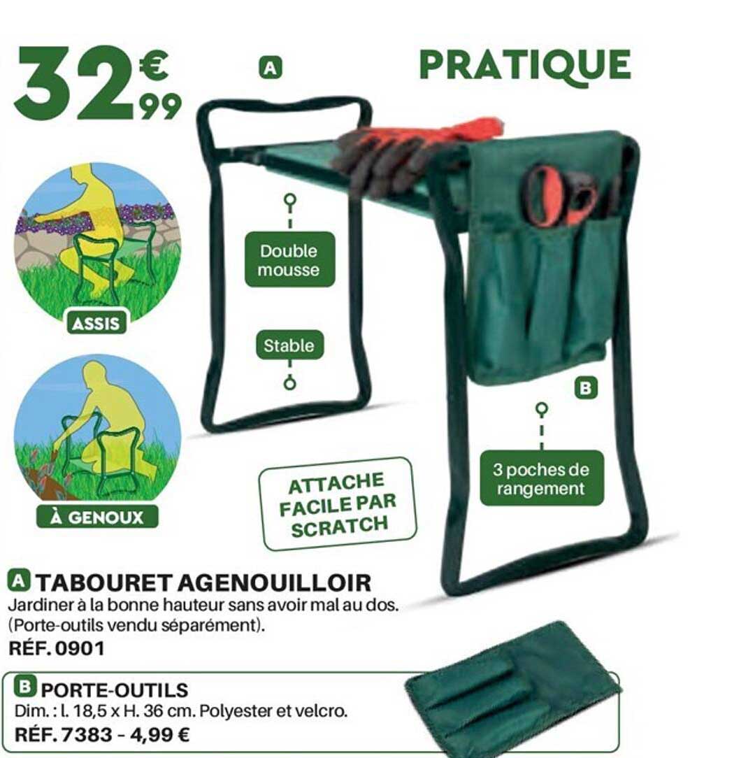 tabouret agenouilloir, porte-outils