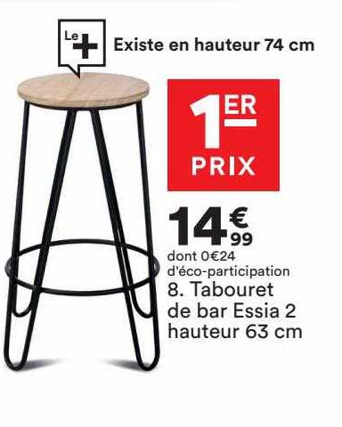 tabouret de bar essia 2 hauteur 63 cm
