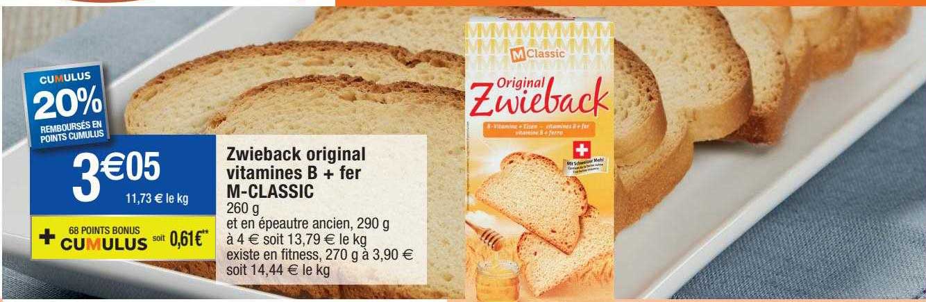 zwieback original vitamines b + fer m-classic