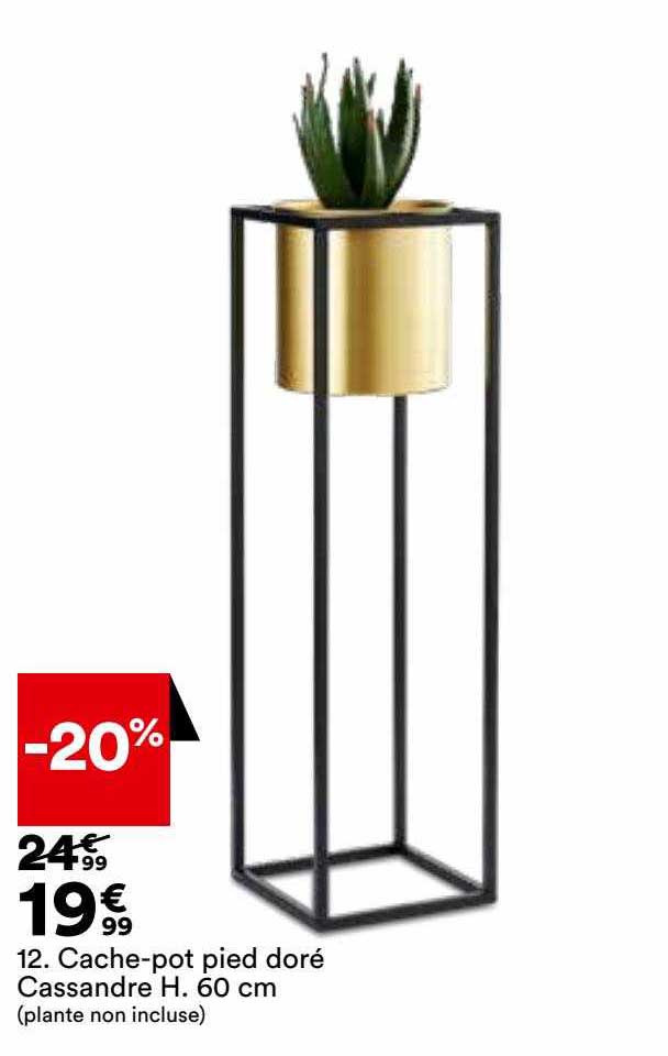 cache-pot pied doré cassandre h. 60 cm