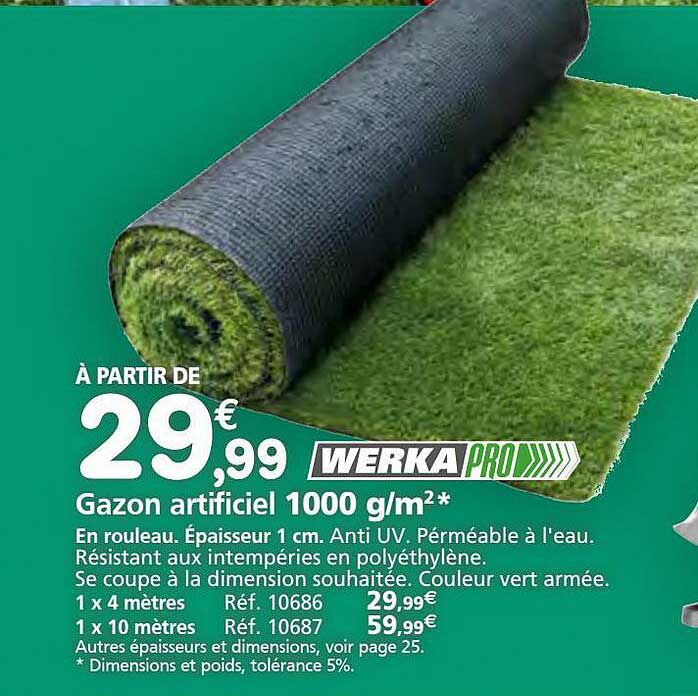 gazon artificiel 1000 g-m² werka pro