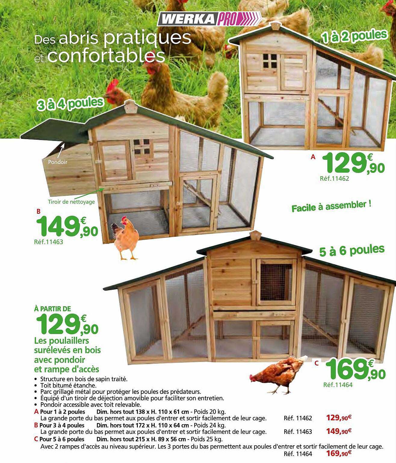 les poulaillers avec pondoir et rampe d'accès werka pro