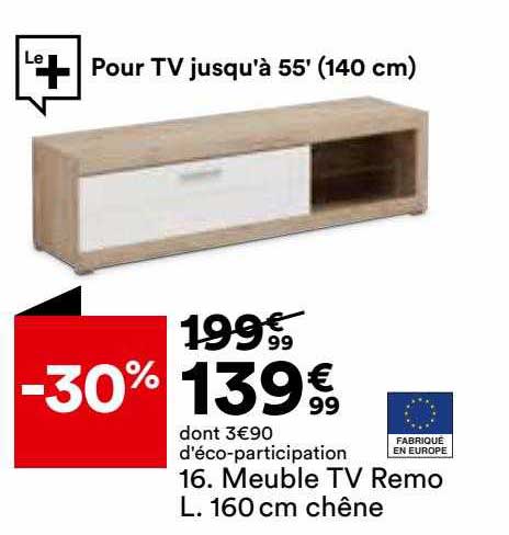 meuble tv remo l. 160 cm chêne
