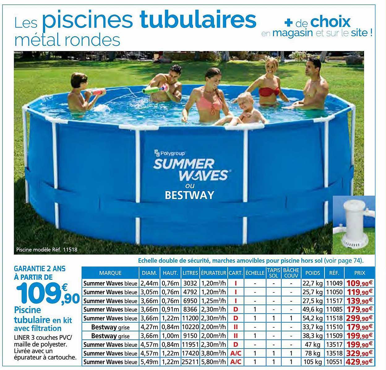 piscine tubulaire en kit avec filtration summer waves ou bestway