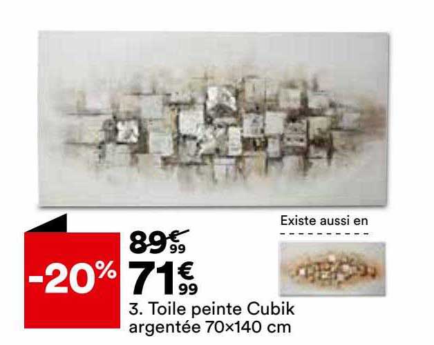 toile peinte cubik argentée 70 x 140 cm