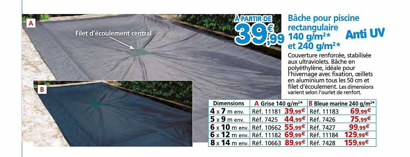 Bâche Pour Piscine Rectangulaire 140 G-m² Et 240 G-m²