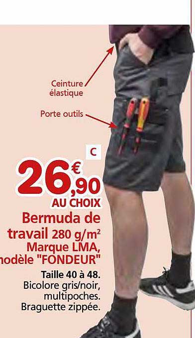 bermuda de travail 280 g-m² marque lma, modèle "fondeur"