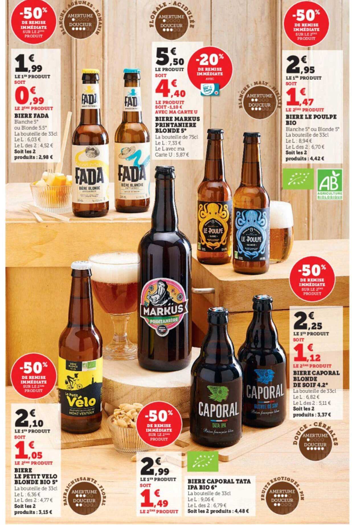 bière fada, bière markus printanière blonde 5°, bière le poulpe bio, bière le petit vélo blonde bio 5°, bière caporal tata ipa bio 6°, bière caporal tata ipa bio 4.2°