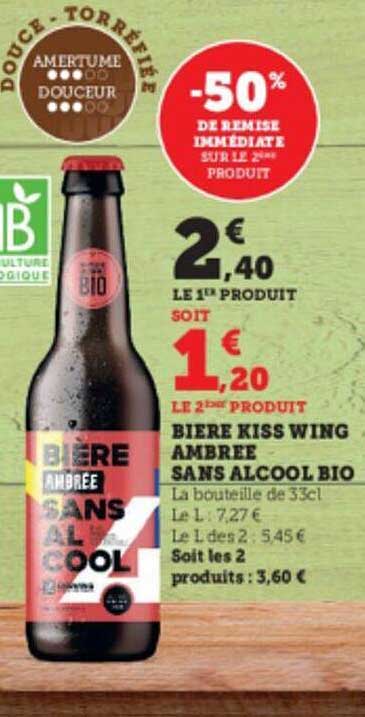 bière kiss wing ambrée sans alcool bio