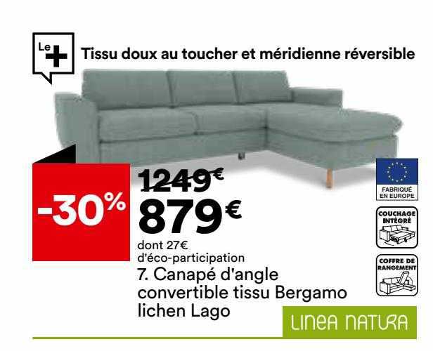 canapé d'angle convertible tissu bergamo lichen lago linéa natura