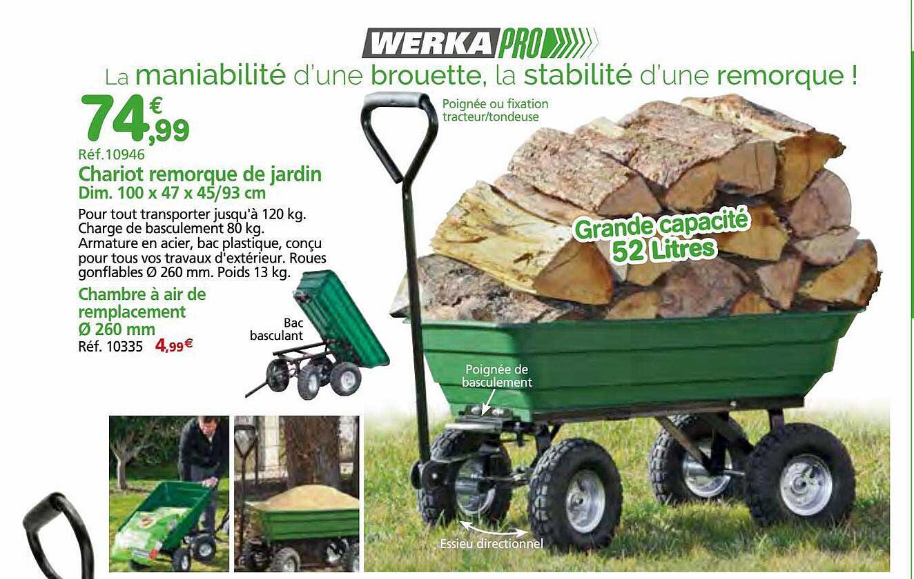 Chariot Remorque De Jardin , Chambre à Air De Remplacement ø 260 Mm Werka Pro