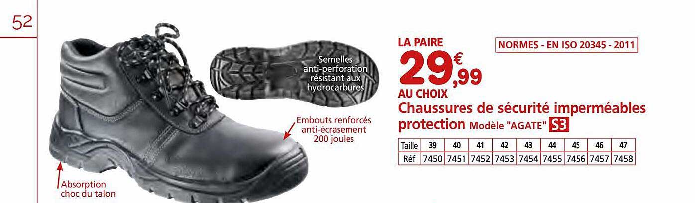 chaussures de sécurité imperméables protection modèle "agate"