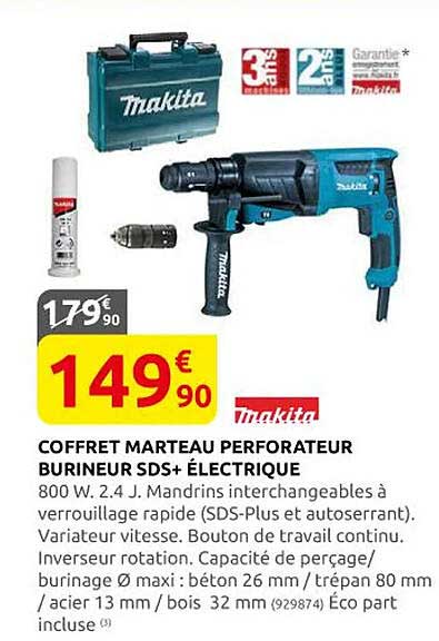 coffret marteau perforateur burineur sds+ électrique makita