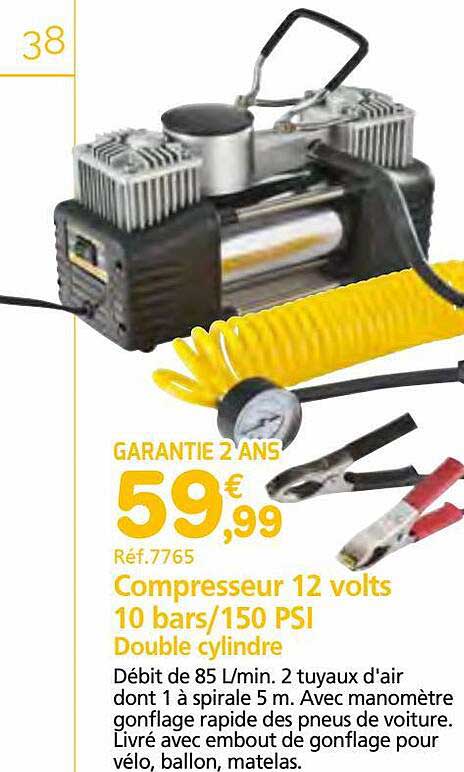 compresseur 12 volts 10 bars-150 psi double cylindre