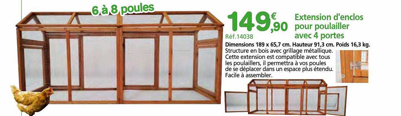 extension d'enclos pour poulailler avec 4 portes