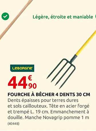 fourche à bêcher 4 dents 30 cm leborgne