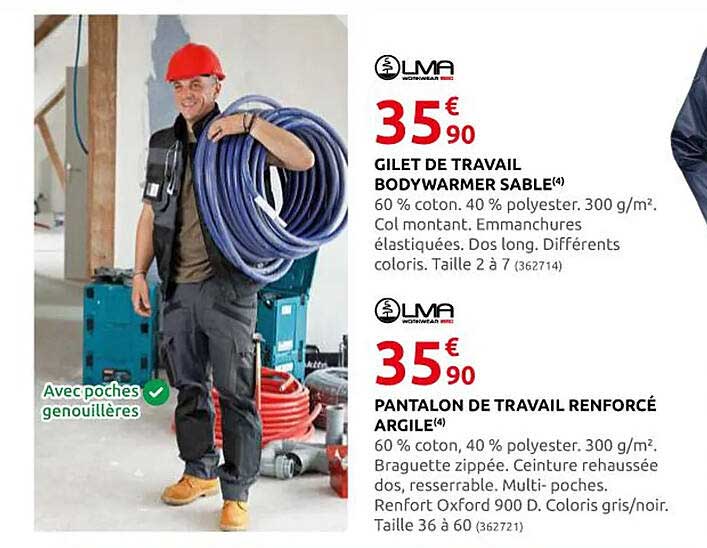 gilet de travail bodywarmer sable livia, pantalon de travail renforcé argile olivia