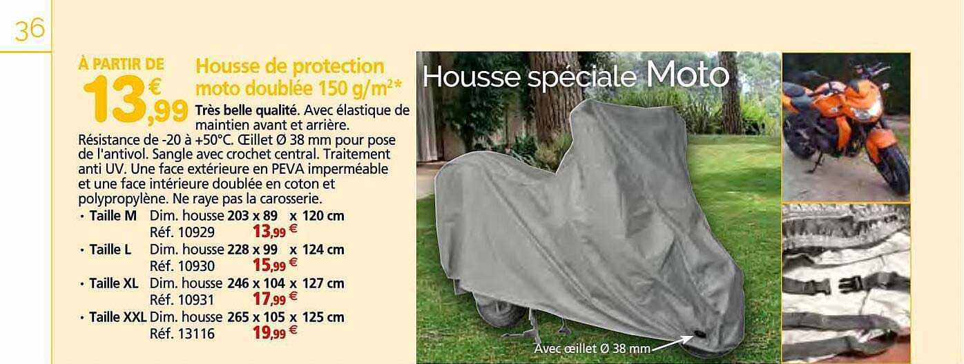 housse de protection moto doublée 150 g-m²