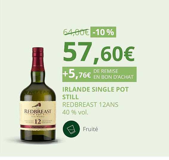 irlande single pot still redbreast 12 ans 40% vol.