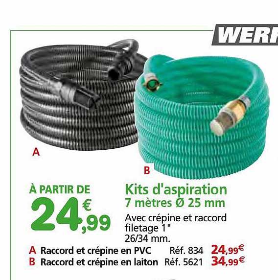 kits d'aspiration 7 mètres ø 25 mm