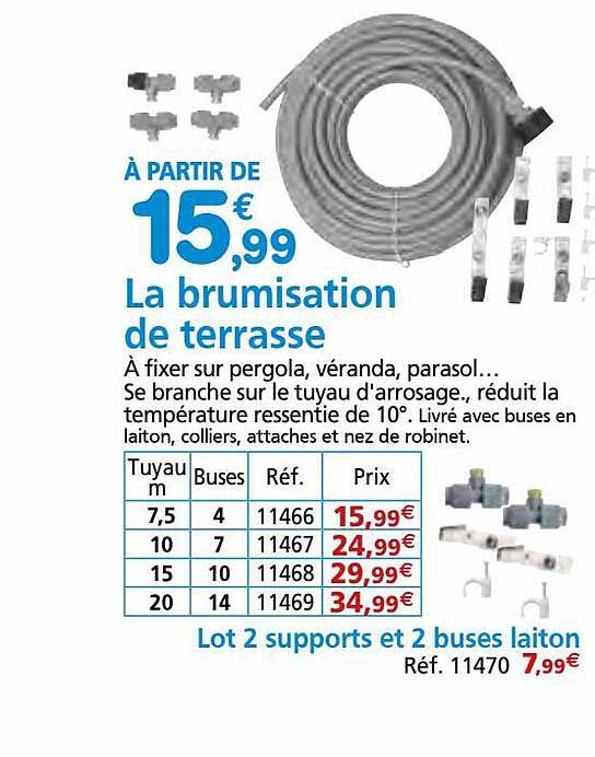 la brumisation de terrasse, lot 2 supports et 2 buses laiton